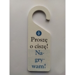 Dwustronna zawieszka drewniana na drzwi proszę o ciszę