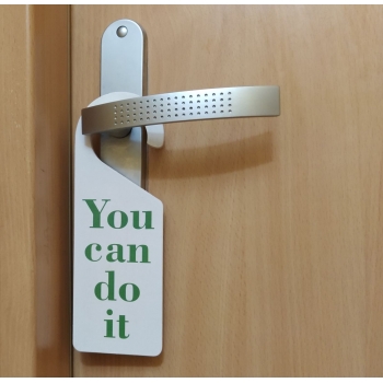 Zawieszka drewniana dwustronna na drzwi Wait! I'm Working /  You can do it - ZW3